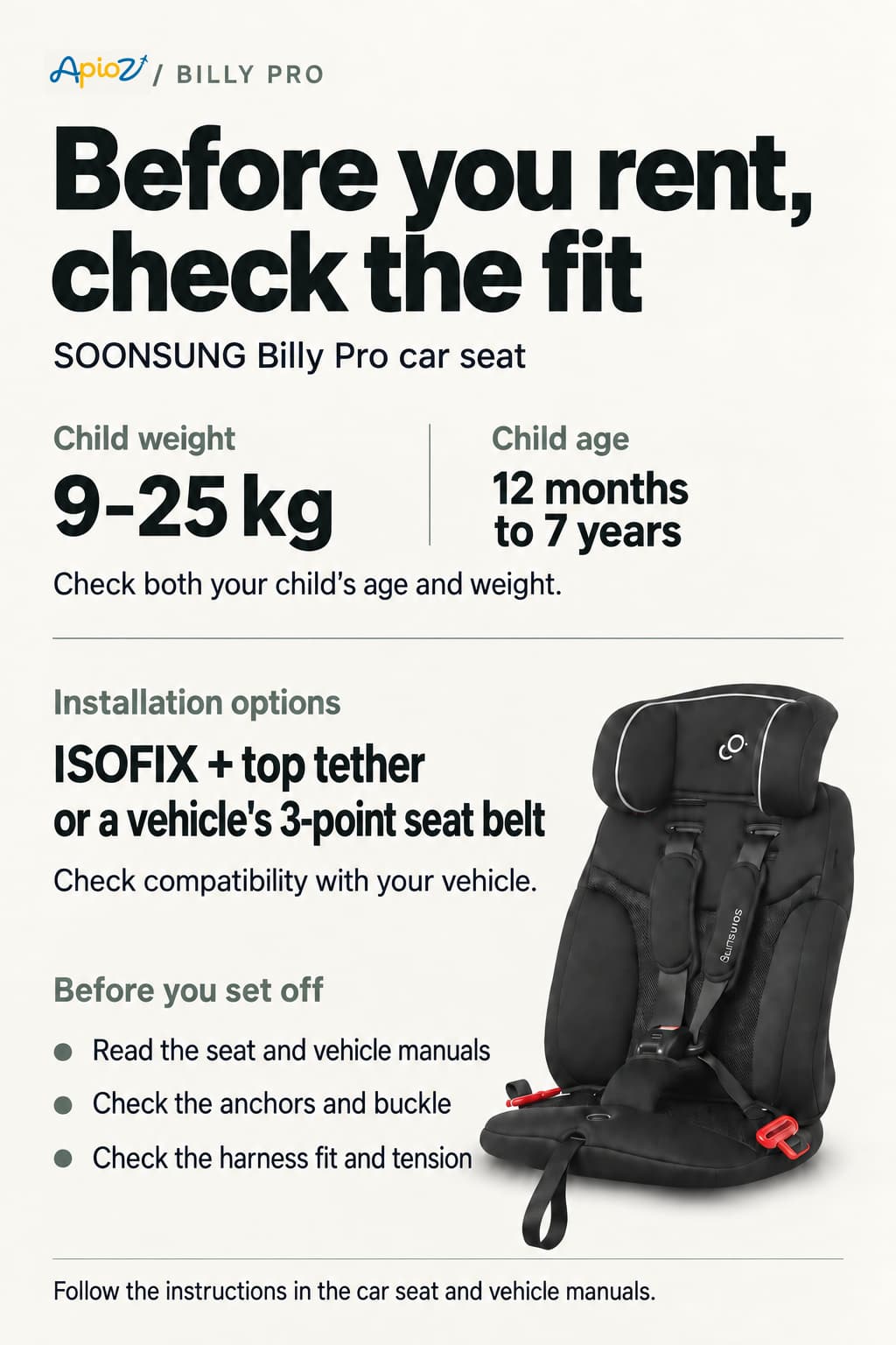 Billy Pro car seat fit guide
