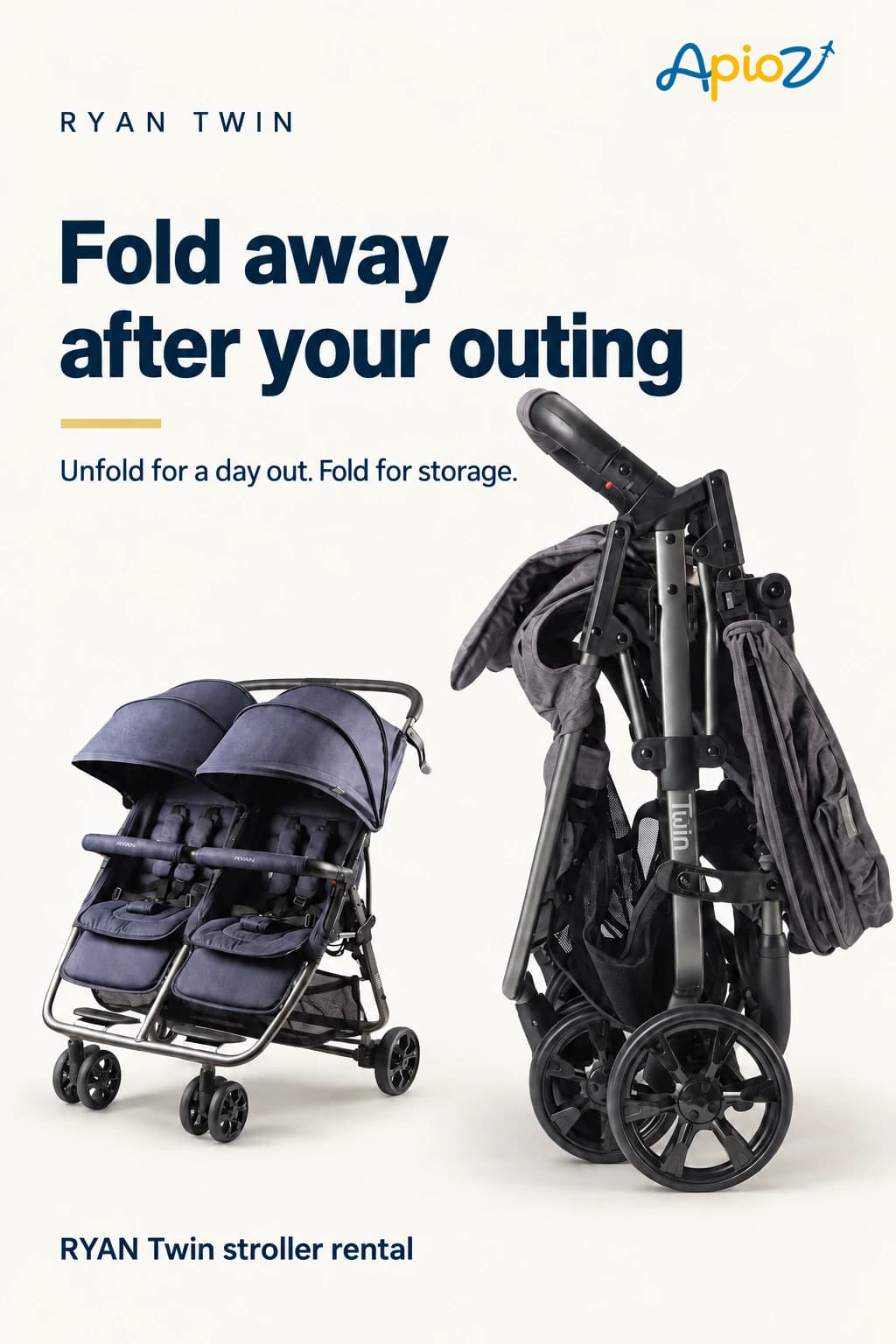 RYAN Twin portable stroller folding and storage
