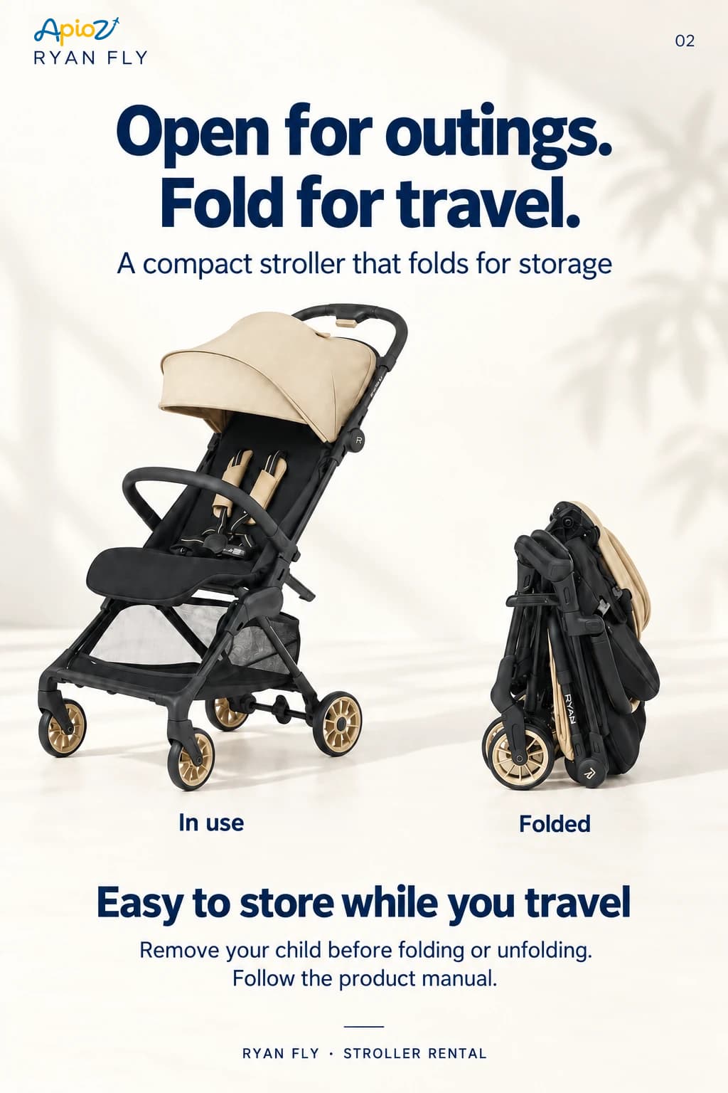 RYAN FLY stroller folding and storage